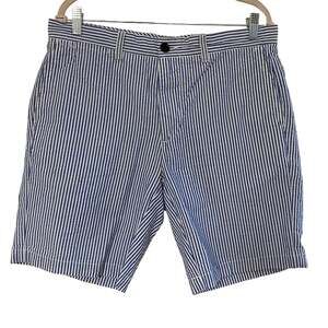 JCP • Blue + White Stripe Seersucker Preppy Flat Front Shorts